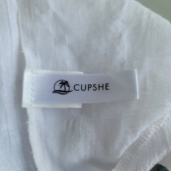 Cupshe Swim Coverup Dress One Size Boho Crochet Pom Pom Fringe Tassel White Blue - Picture 8 of 13